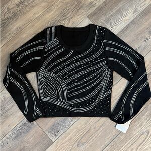 Black Long Sleeve Top with Rhinestone Studs
